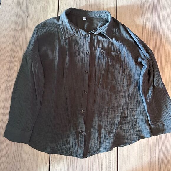asew Tops - Asew Collared Button Up Cotton olive Green Blouse- 2XL